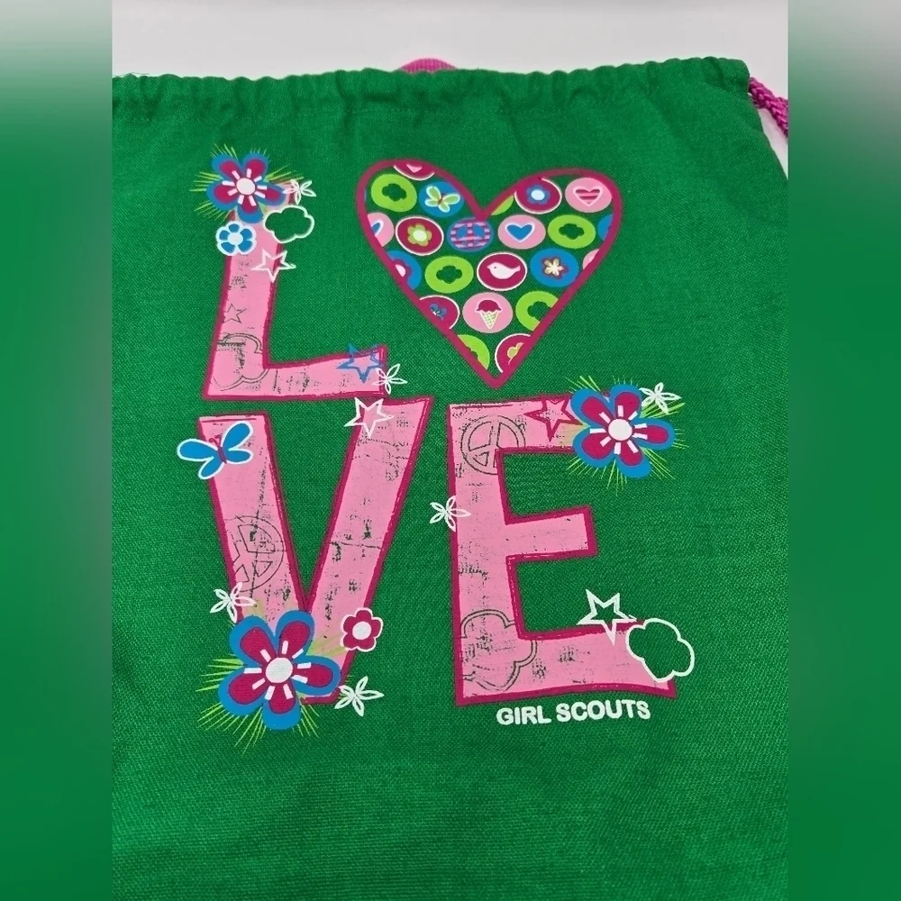 GIRL SCOUTS LOT OF 2 TOTE BAG & BACKPACK GREEN & PINK COTTON BLEND BRIDGING GIFT